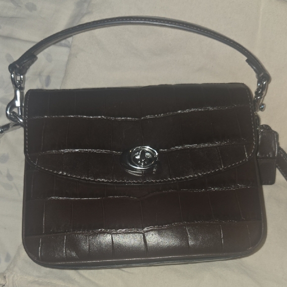 Coach Dark Brown Croc-Embossed Shoulder Bag - Picture 1 of 9